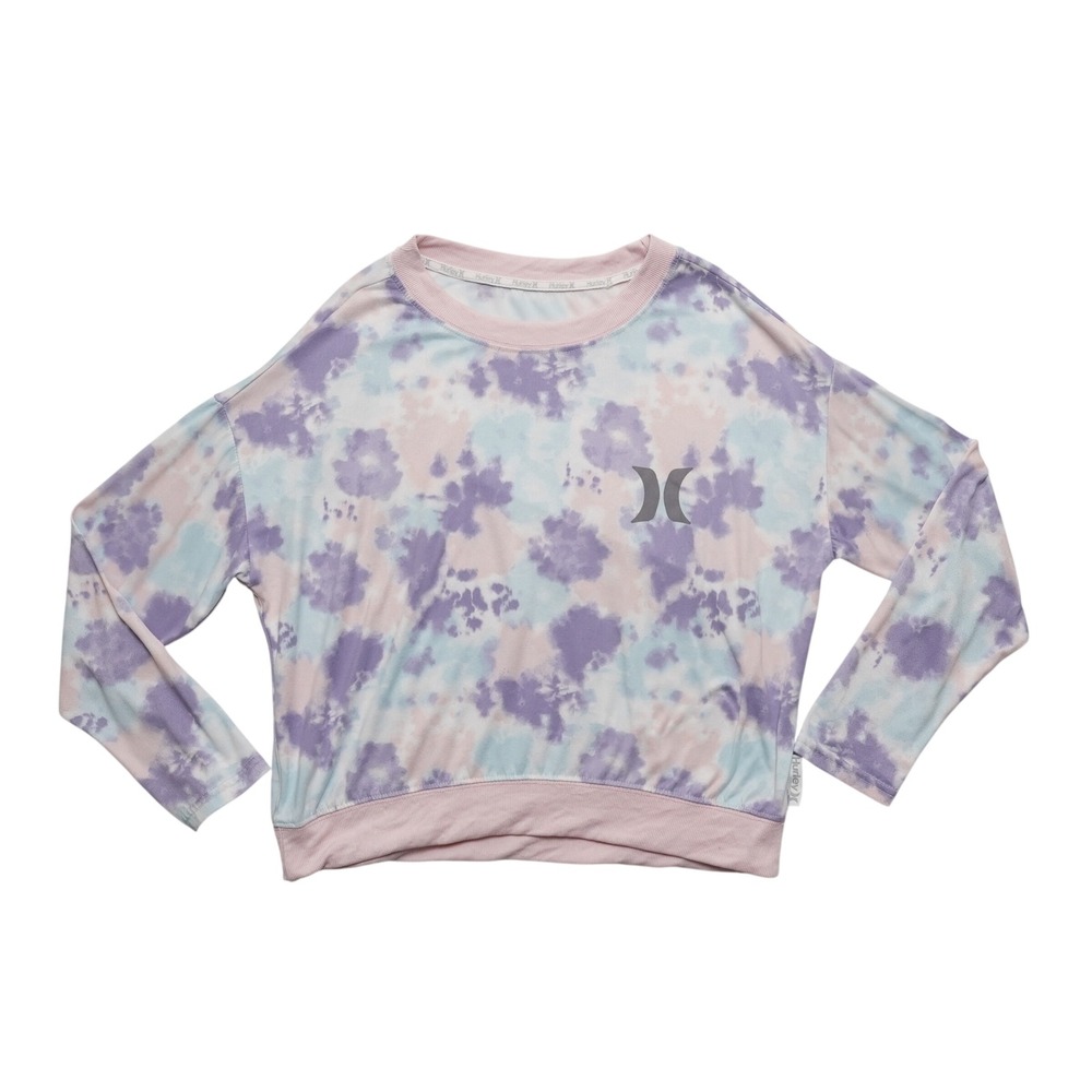 Hurley Long Sleeve Tie Dye Crewneck‎ Womens Purple Pink Blue Shirt